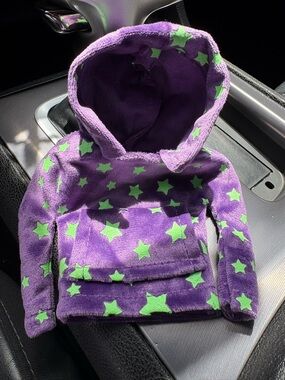 Purple Plush Car Shift knob Hoodie with Green Stars
